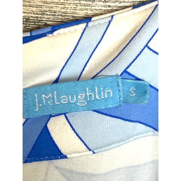 J. McLaughlin Women’s Small Blue White Abstract V-Neck Tank Stretch Mini Dress - Picture 3 of 6